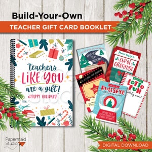 Teacher Christmas Gift Card Book Printable Bundle - Christmas Teacher Gift Card Holder Set - Holiday Teacher Appreciation Gift