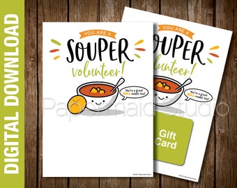 Volunteer Thank You Card Printable - Soup & Sandwich Gift Card Holder - School Class Helper Appreciation Card - PTO PTA Parent Thank You