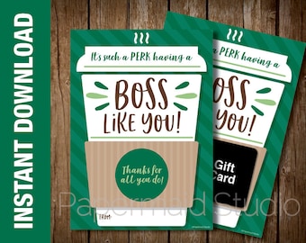 PRINTABLE Boss's Day Coffee Gift Card Holder - Carte d'appréciation du personnel - Carte de remerciement des employés - Merci du personnel - Merci de l'équipe du responsable