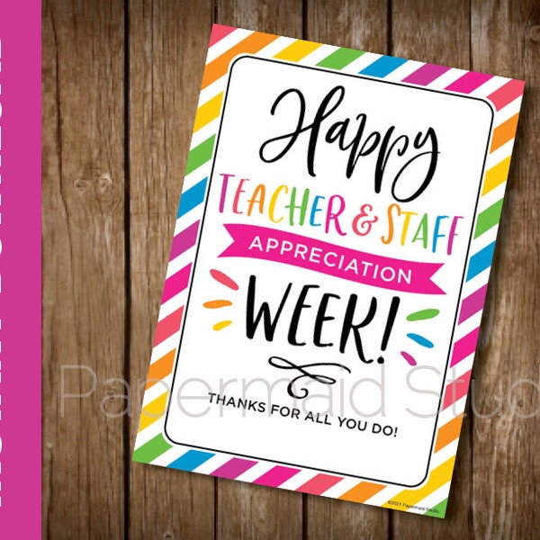 Printable Teacher Appreciation Week Card - Employee Staff Appreciation PTO PTA HSA Thank You Card - Thanks For All You Do