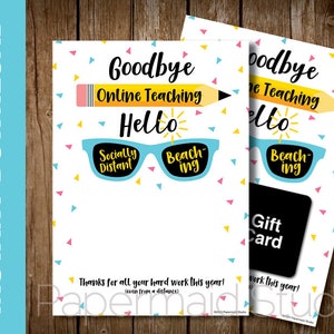 Last Day of School Teacher Thank You Card Printable - Teacher Appreciation Gift Card Holder - End of The Year Distance Virtual Learning
