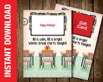 AFDRUKBARE Leraar Christmas Gift Card Holder -- Classroom Winter Break Card - School Christmas Gift Card Holder -- Leraar Vakantiekaart
