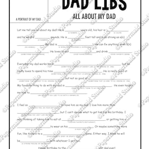 PRINTABLE All About My Dad Fill in the Blank Gift - Funny Birthday ...