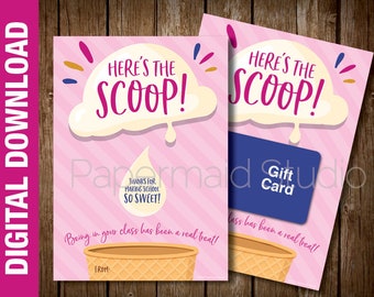 PRINTABLE Teacher Ice Cream Gift Card Holder - Teacher Appreciation Week Thank You Card - Staff PTO PTA - Froyo Frozen Custard - End of Year