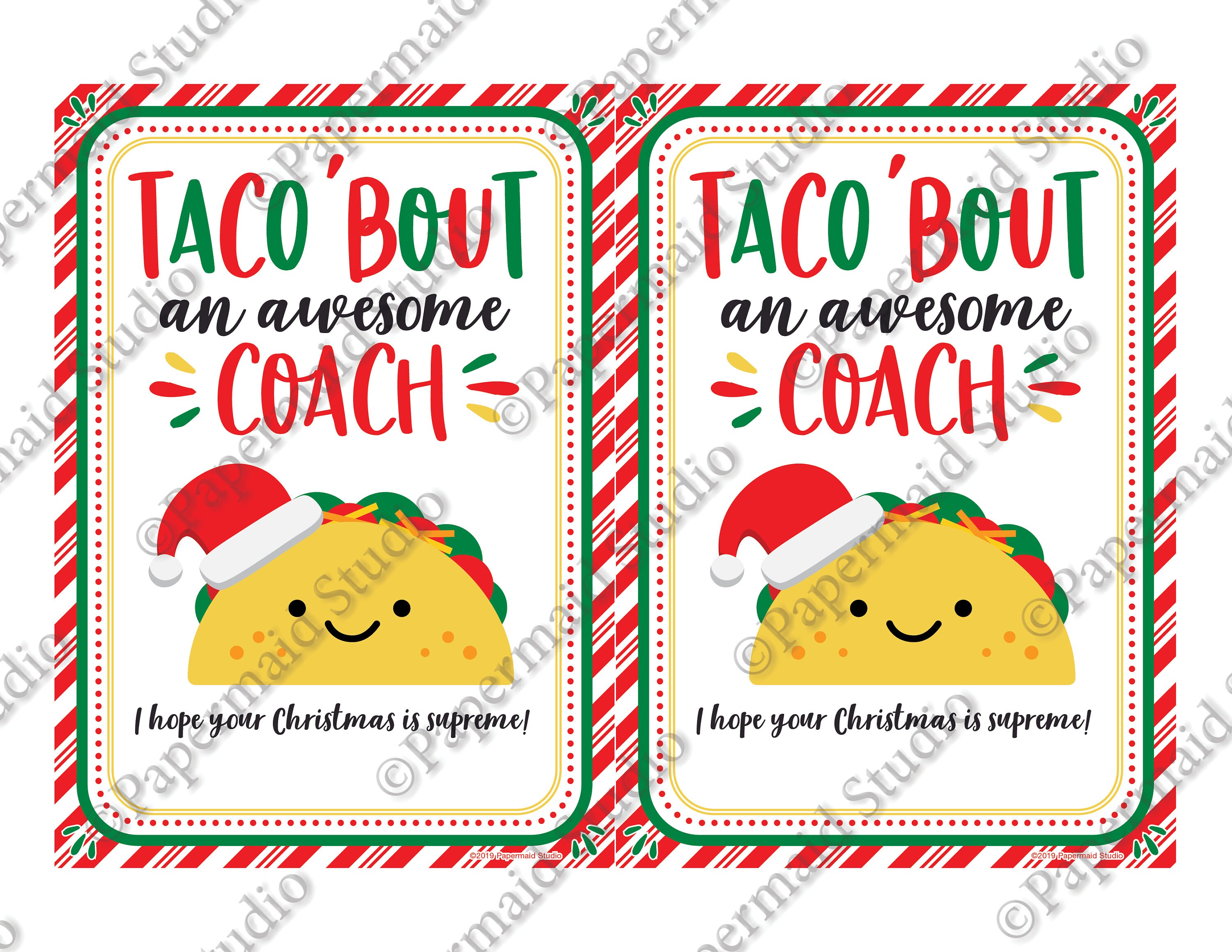 PRINTABLE Taco Coach Christmas Card Taco Gift Card Holder Etsy