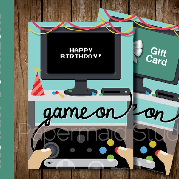 PRINTABLE Video Game Gift Card Holder - Video Gamer Birthday Card - Video Game Computer Gamer Gift - Online Console Screen
