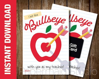 PRINTABLE Teacher Thank You Card - Teacher Appreciation Card - Target Arrow Bullseye Thank You Card - End of Year Teacher Card - Apple