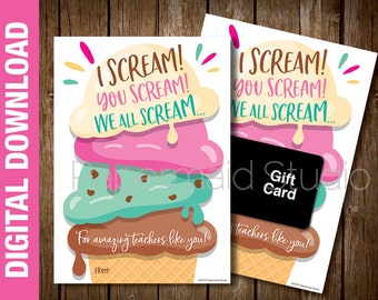 Teacher Appreciation Gift - Ice Cream Gift Card Holder - Appreciation Week Thank You Card - Staff PTO PTA - Frozen Custard - End of Year