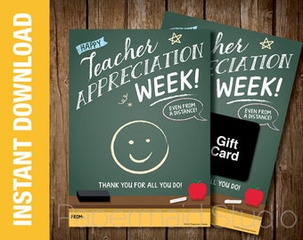 Virtual Teacher Appreciation Week Gift Card Holder Printable - Distance Learning Teacher Thank You Card - PTA PTO Staff Appreciation