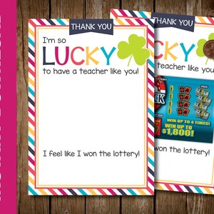 DRUCKBARE Lotterieschein Lucky Penny Geschenkkarte Lehrer Danke -- 5 x 7 Digital Download