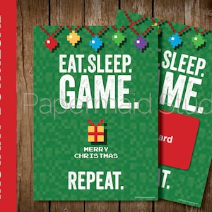 IMPRIMÍVEL Porta-cartão-presente de videogame Cartão de Natal - Porta-cartão-presente de Natal - Eat.Sleep.Game.Repeat. Porta-cartão-presente de videogame