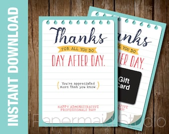 Administrative Professionals Day Gift Printable - Employee Appreciation Gift - Staff Thank You Gift Card Holder - Coworker Thank You Gift