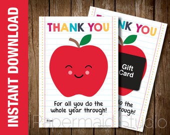 Teacher Thank You Card Printable - Teacher Appreciation Gift Card Holder - End of Year Teacher and Staff Card - Educator Thank You