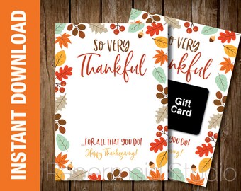 PRINTABLE Thanksgiving Gift Card Holder - Thanksgiving Card - Thank You Card - Thankful Gratitude - Employee Boss Friend Neighbor Staff