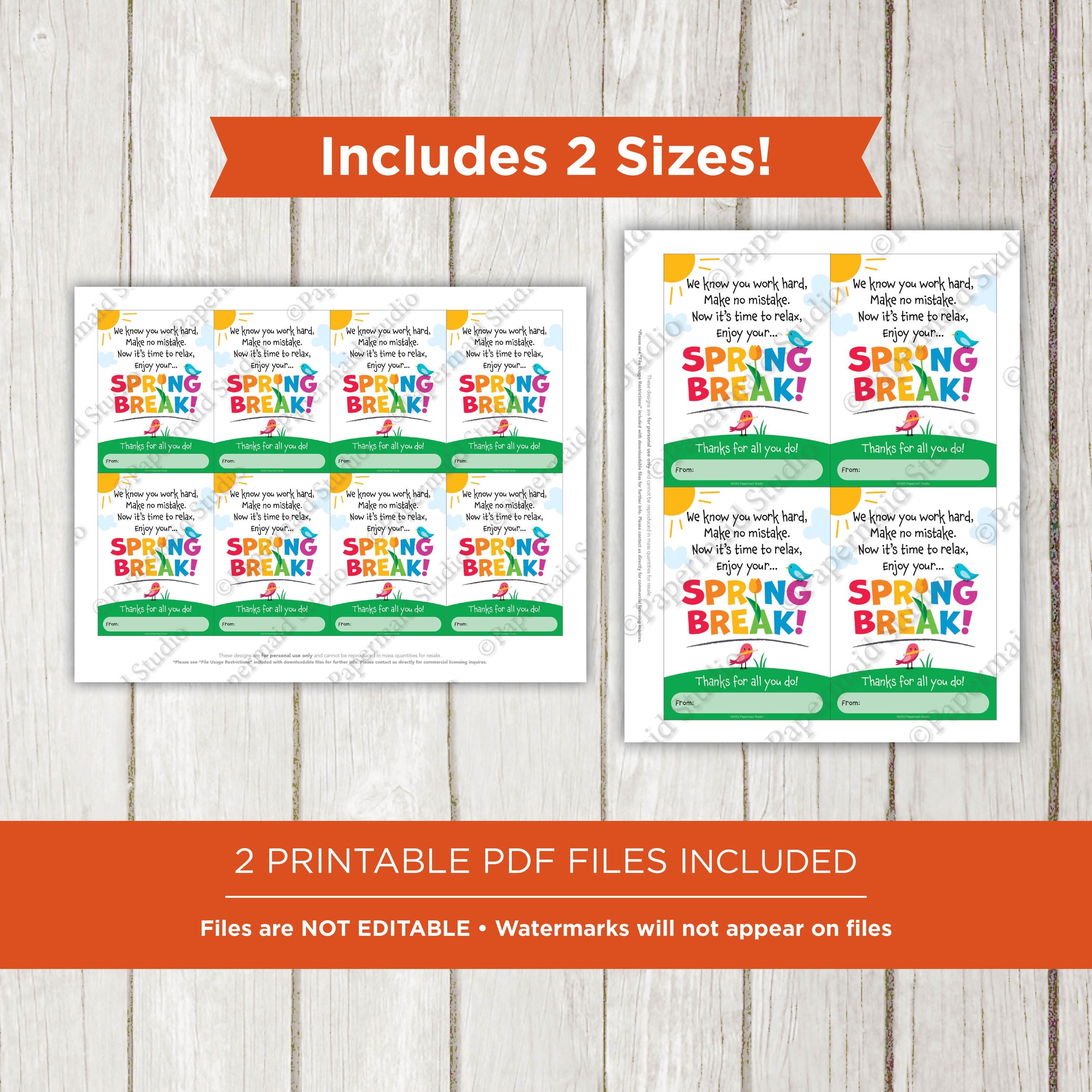 Teacher Spring Break Gift Tag Printable | Happy Spring Break Card for ...
