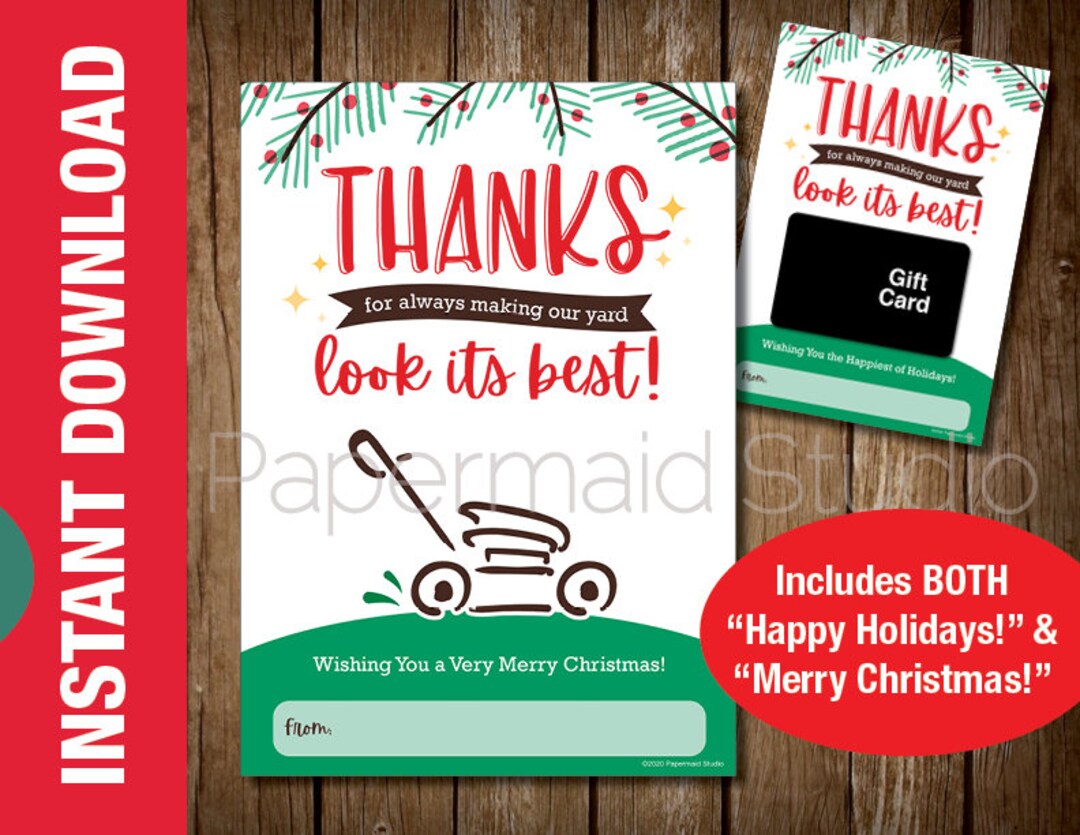 PRINTABLE Gardener Christmas Card lawn Care Person Thank You Card