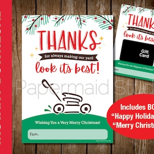 PRINTABLE Gardener Christmas Card - Lawn Care Person Thank You Card - Landscaper Gift Card Holder Rasaerba Regalo di Natale
