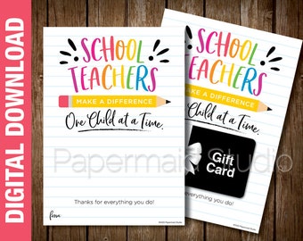 Printable Teacher Thank You Card - Teacher Appreciation Week Gift Card Holder - End of Year Teacher Card - PTO PTA Staff Therapist Thank You