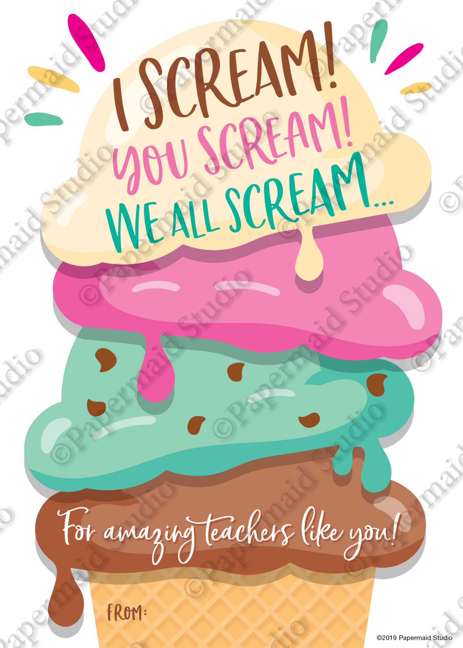 PRINTABLE Teacher Ice Cream Gift Card Holder Teacher Etsy