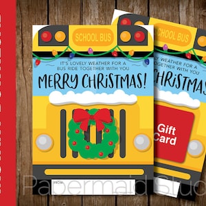 DRUCKBARE Busfahrer Weihnachtskarte Danke -- Druckbare Busfahrer Geschenkkartenhalter -- Frohe Feiertage Frohe Weihnachten Busfahrerkarte