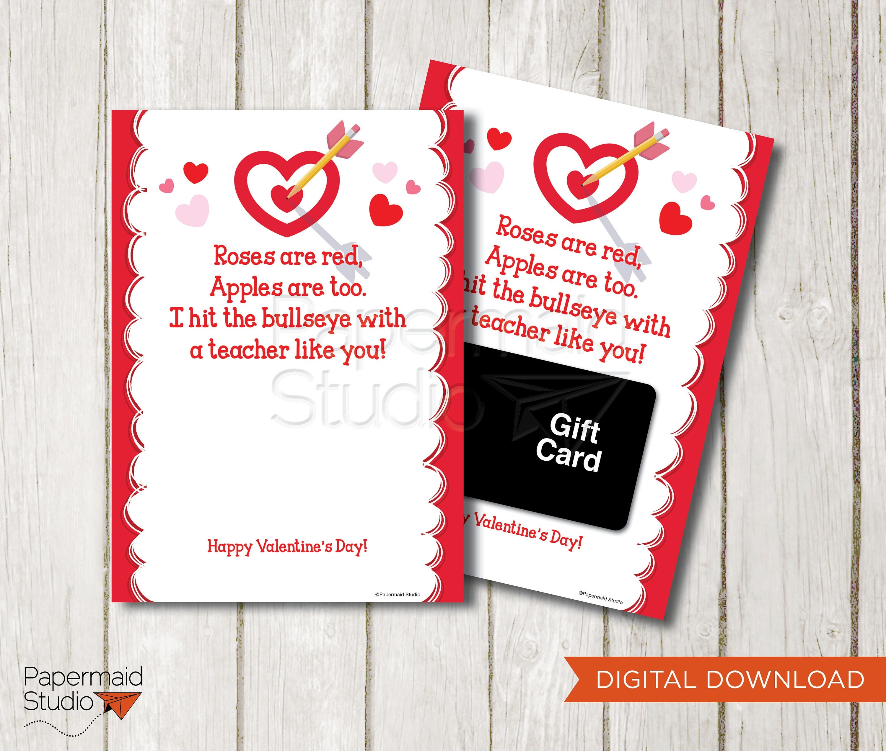 Teacher Target Valentine Printable - Teacher Valentine Gift Card Holder - I Hit The Bullseye With You - Teacher Thank You Card