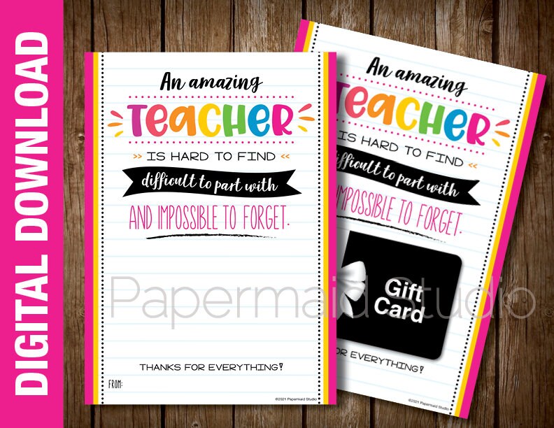 Teacher Appreciation Gift Printable Thank You Card End of - Etsy