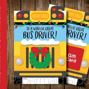 DRUCKBARE Busfahrer Weihnachtskarte Danke -- Druckbare Busfahrer Geschenkkartenhalter -- Frohe Feiertage Frohe Weihnachten Busfahrerkarte