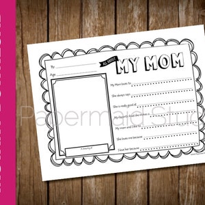AFDRUKBAAR All About My Mom Mother's Day Gift - Mom Birthday Coloring Sheet en Questionnaire - Preschool Kleuterschool Mother's Day Printable
