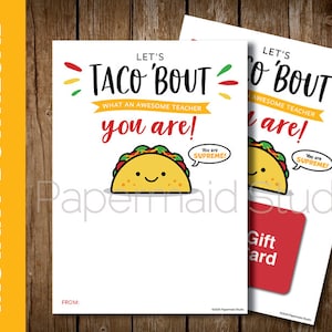 DRUCKBARE Lehrer-Dankeskarte - Taco-Geschenkkartenhalter für Lehrer - Lehrer-Anerkennungskarte - Erziehergeschenk - Nacho-Durchschnittslehrer