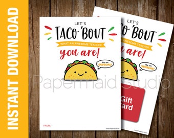 PRINTABLE Teacher Thank You Card - Taco Gift Card Holder for Teacher - Teacher Appreciation Card - Educator Gift - Nacho Average Teacher