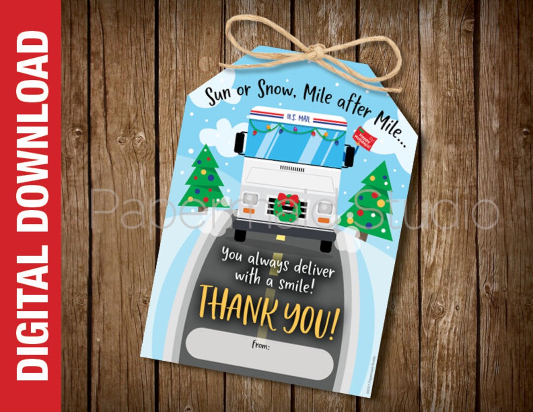 PRINTABLE Mailman Christmas Gift Tag Letter Carrier Thank You Card Postal Worker Mail Person