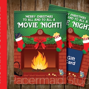 STAMPABILE Movie Night Holiday Card - Titolare della carta regalo di Natale - Buon Natale a tutti e a tutti una serata al cinema!