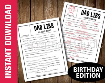 PRINTABLE All About My Dad Fill In the Blank Gift - Funny Birthday Father - "All About My Dad" - Dad Questionnaire Unique Personalized gift