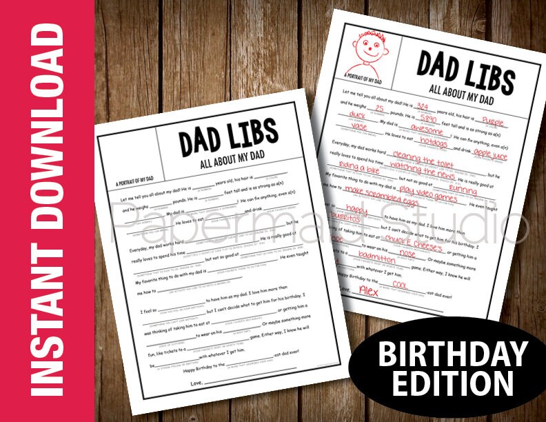 PRINTABLE All About My Dad Fill in the Blank Gift - Funny Birthday ...