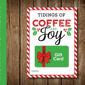 IMPRIMIBLE Tarjeta de Navidad temática de café - Tarjeta de vacaciones de café - Titular de la tarjeta de regalo de café - Tidings of Coffee and Joy