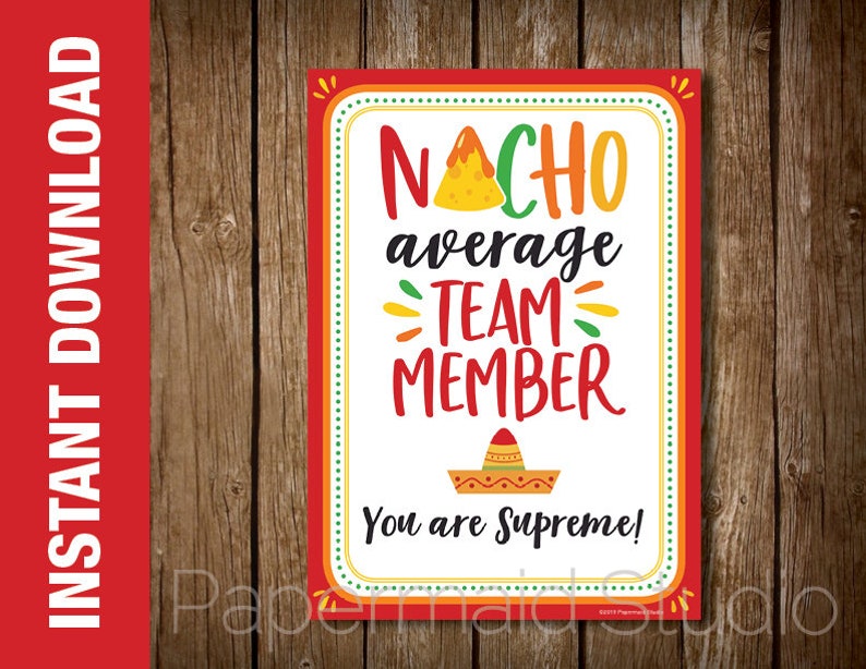PRINTABLE Employee Nacho Gift Card Employee Thank You Card Etsy