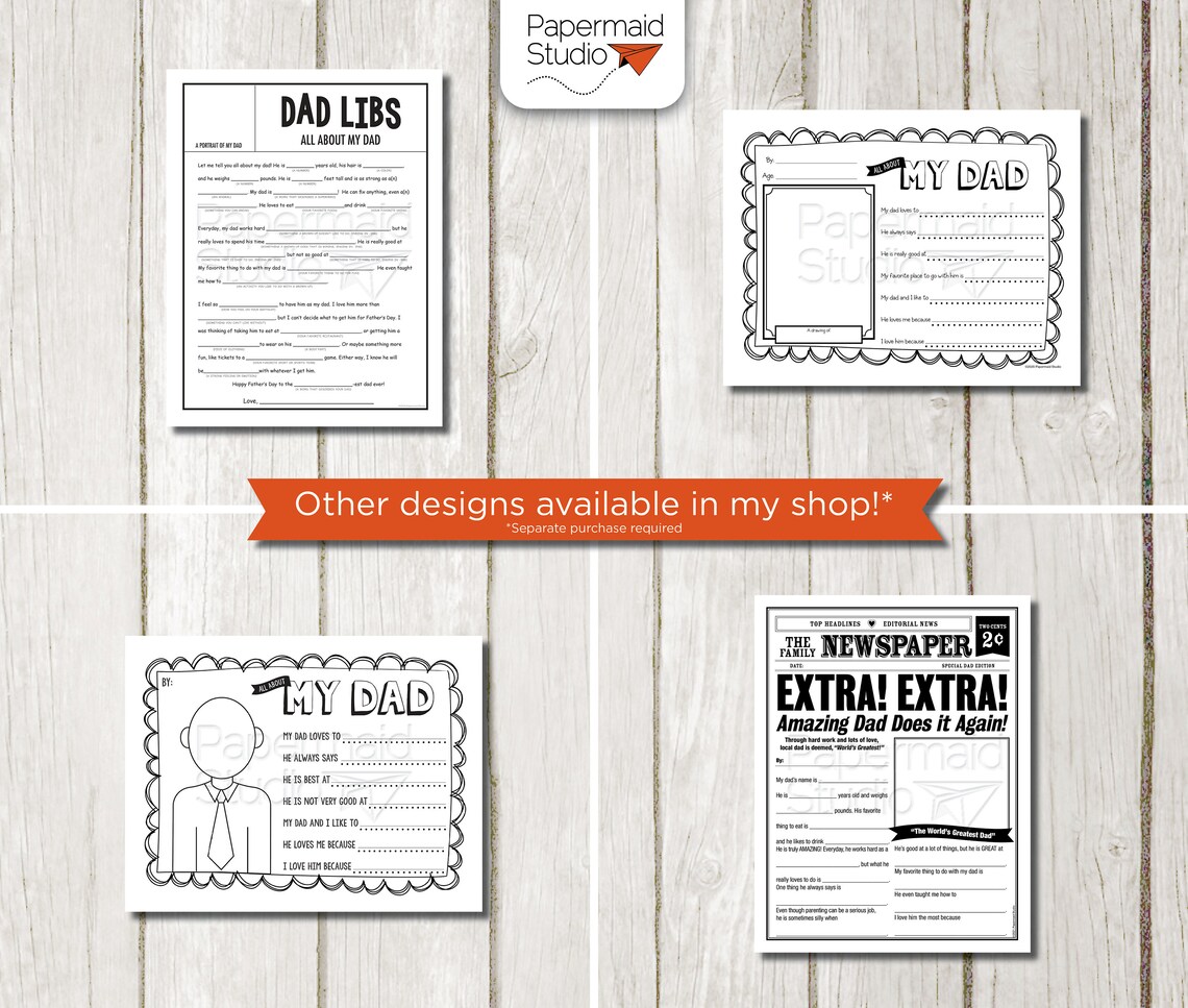 PRINTABLE All About My Dad Fill in the Blank Gift - Funny Father's Day ...