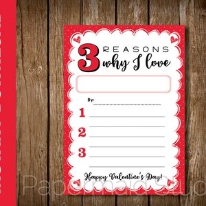 Carte de Saint Valentin personnalisée IMPRIMABLE - Remplissez la carte vierge de la Saint-Valentin - 3 raisons pour lesquelles j'aime ma mère papa grand-mère grand-père