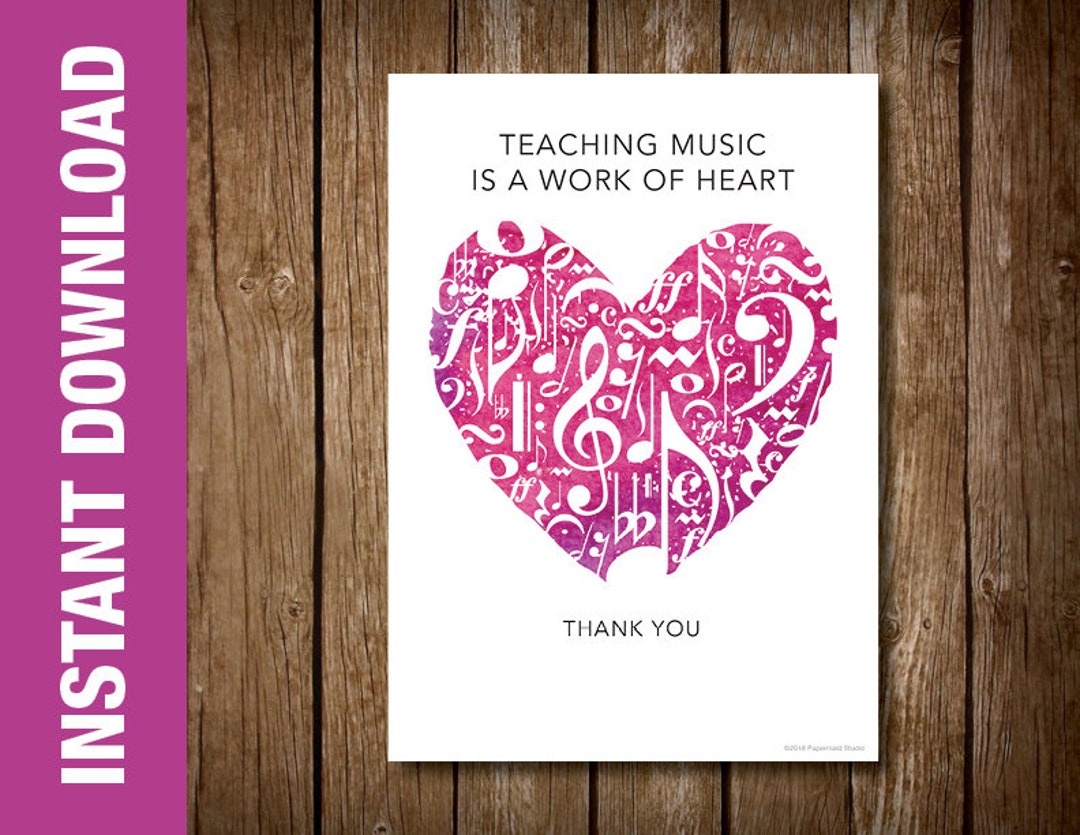 Thank You To A Music Teacher PRINTABLE Music Teacher Thank You Card -- Printable Music Teacher Gift