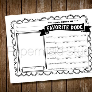 PRINTABLE All About My Dad Father&#39;s Day Card - Dad Questionnaire - Fill in the Blank Gift For Man - Father&#39;s Day Gift for Dudes