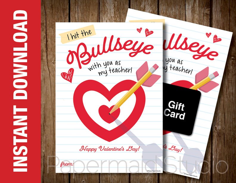 PRINTABLE Teacher Target Gift Card Holder Valentine - Teacher Valentine's Day Card - Target Arrow Bullseye Thank You Valentine Card