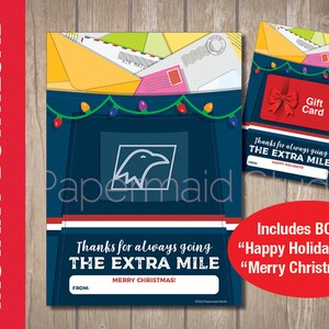 AFDRUKBARE Postbode Bedankt Kerstkaart - Briefdrager Gift Card Holder - Postbeambte - Postpersoon - Postbezorging - Postzak