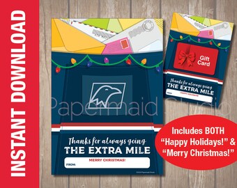 DRUCKBARE Postbote-Dankes-Weihnachtskarte - Briefträger-Geschenkkartenhalter - Postarbeiter - Postperson - Postzusteller - Postbeutel