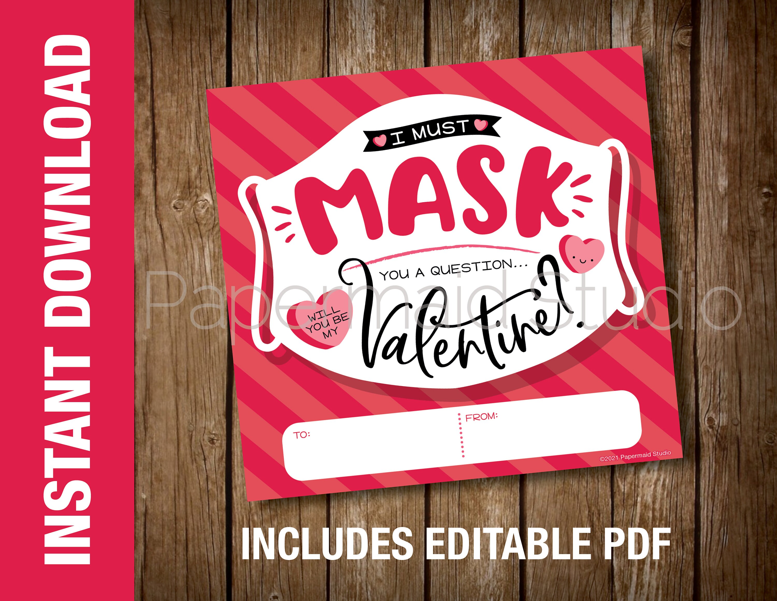 Printable Mask Valentine Card Editable PDF Class - Etsy