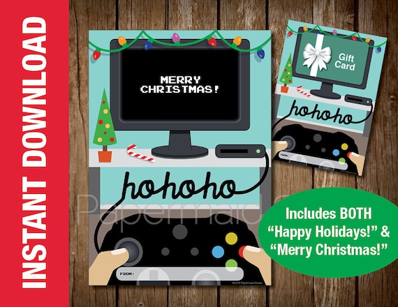 printable videogame gift card holder holiday card christmas etsy printable videogame gift card