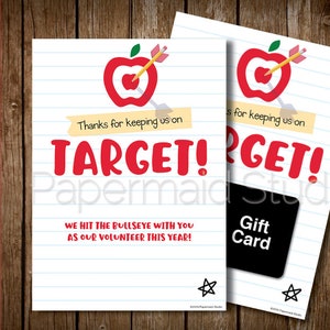 Vrijwilliger Bedankkaart Afdrukbaar- Classroom Helper Appreciation Card - Target Arrow Bullseye Card - Eindejaars ouder Bedankkaart