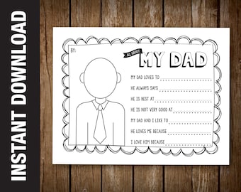 PRINTABLE All About My Dad Father's Day Card - Questionario per la festa del papà Compila il regalo vuoto per papà - Regalo per la festa del papà