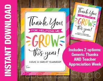 Printable Teacher Appreciation Plant Gift Tag - Thank You Card - PTA PTO HSA School Staff Appreciation Week - Seeds Flower Grow Gift
