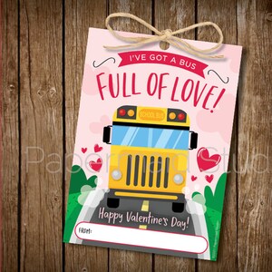 PRINTABLE Bus Driver Valentine&#39;s Day Gift Tag - Valentine from Bus Driver - School Bus Valentines Card - Bus Valentine for Students