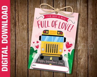 PRINTABLE Bus Driver Valentine's Day Gift Tag - Valentine from Bus Driver - School Bus Valentines Card - Bus Valentine for Students